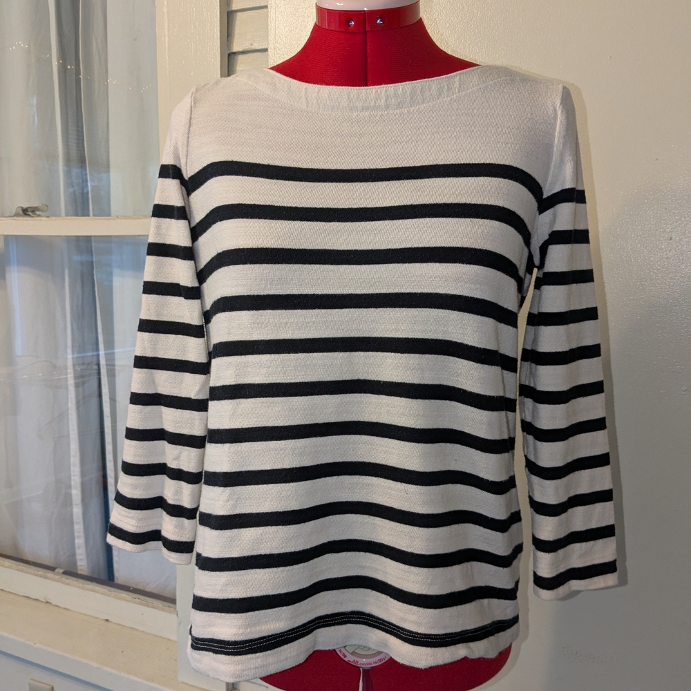 LOFT Black and White Striped Long Sleeve Top